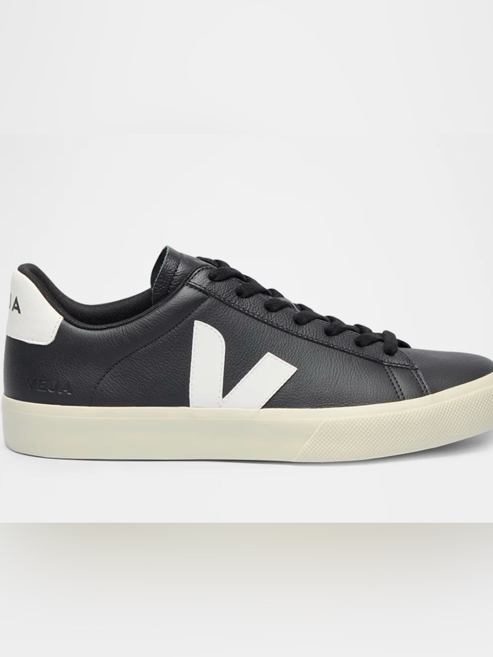 Veja Black Leather Low-Top Sneakers with White V Logo